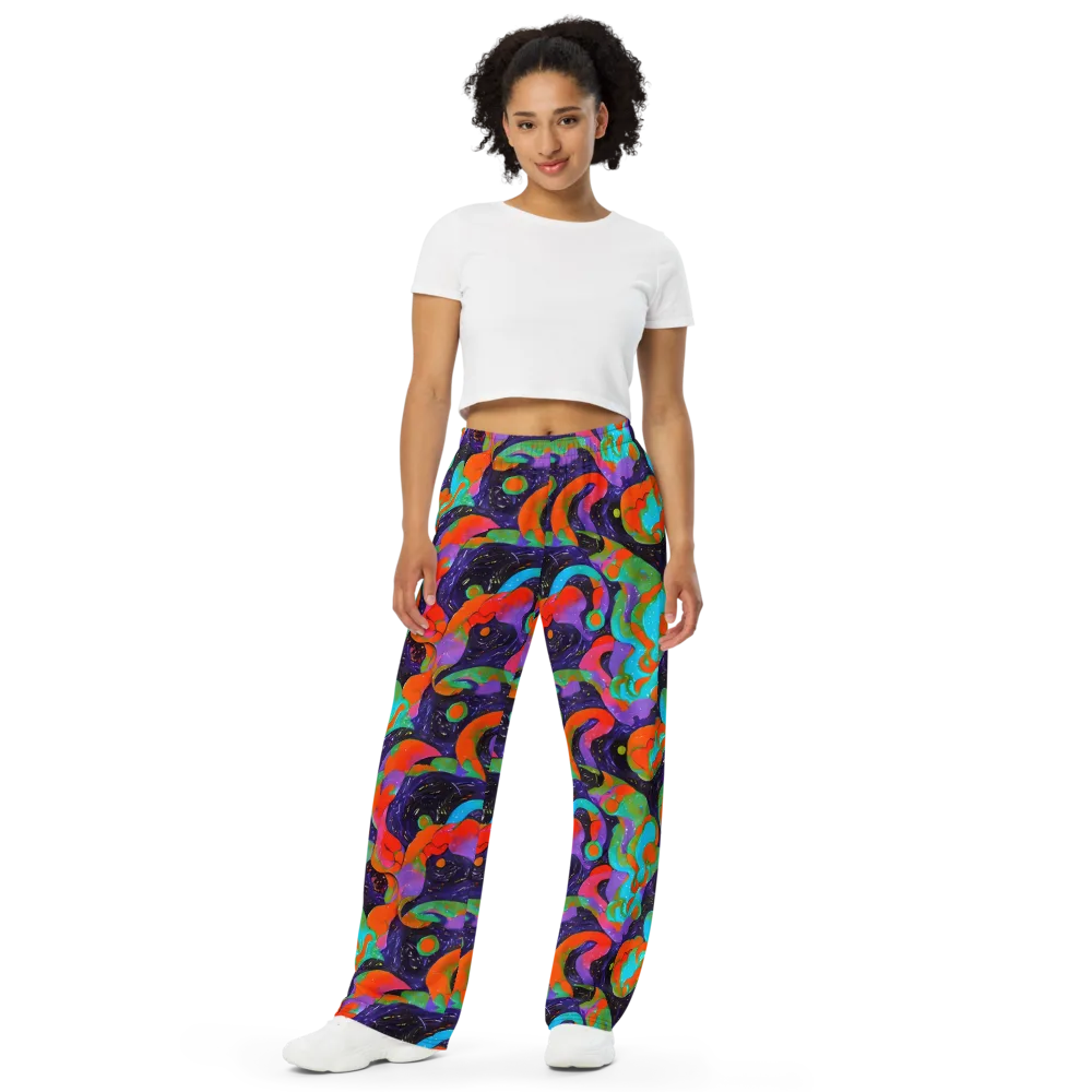 Indigo Citrus Riot on Wide-Leg Pants — Front