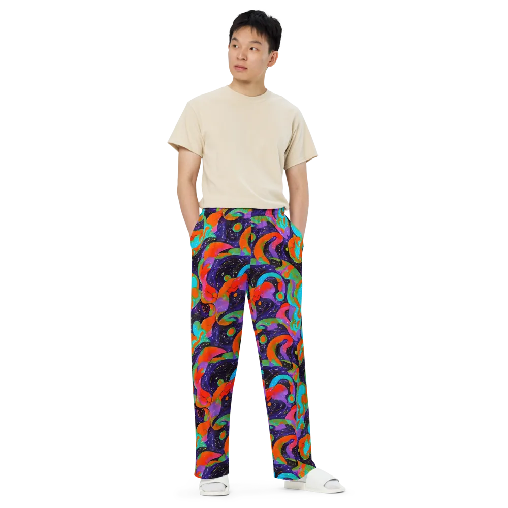 Indigo Citrus Riot on Wide-Leg Pants — Front
