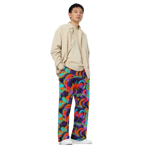 Indigo Citrus Riot on a Wide-Leg Pants