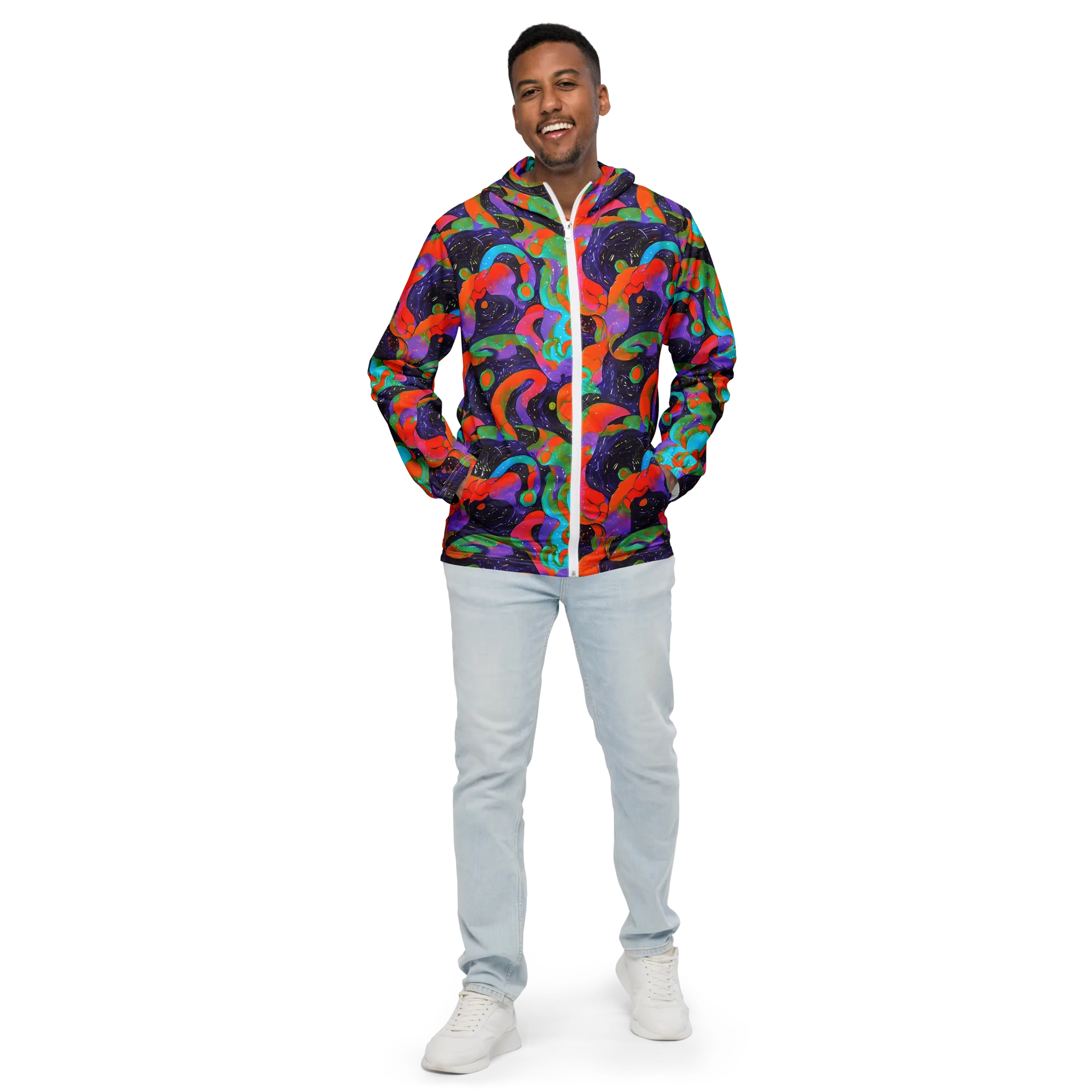 Indigo Citrus Riot on Men's Windbreaker — Front