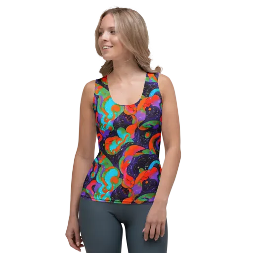 Indigo Citrus Riot on a Women's Tank Top