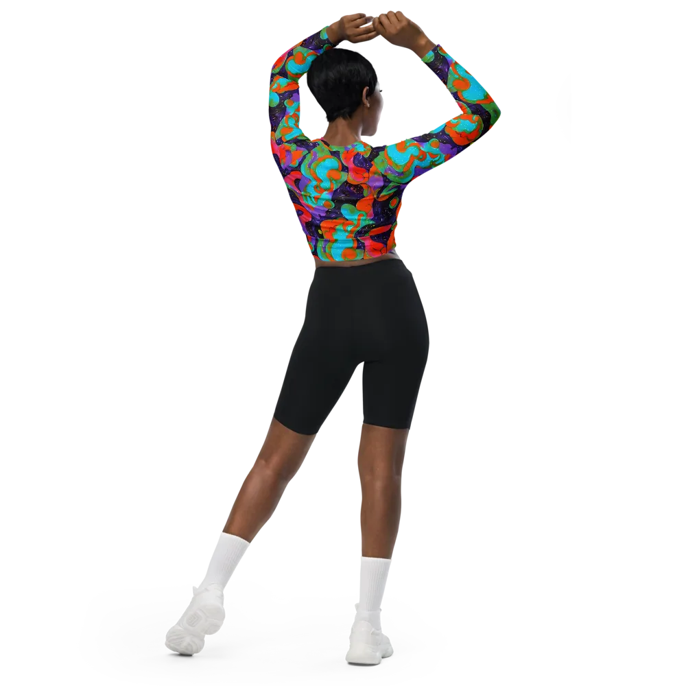 Indigo Citrus Riot on Long Sleeve Crop Top — Back
