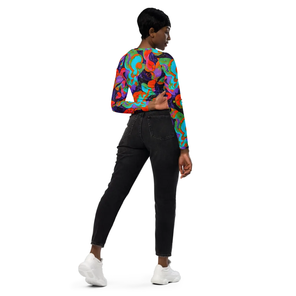 Indigo Citrus Riot on Long Sleeve Crop Top — Right Back