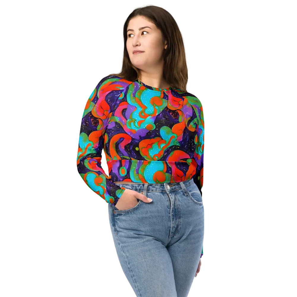 Indigo Citrus Riot on Long Sleeve Crop Top — Front