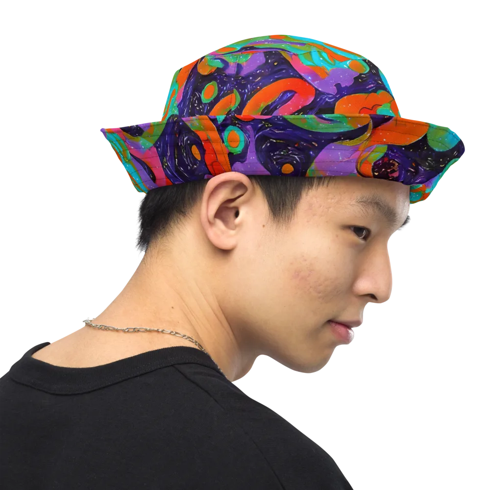 Indigo Citrus Riot on Reversible Bucket Hat — Right Outside