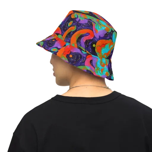 Indigo Citrus Riot on a Reversible Bucket Hat