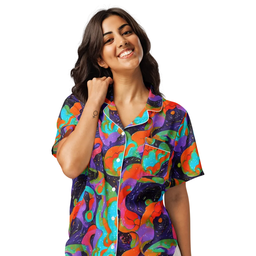 Indigo Citrus Riot on Women's Short Sleeve Pajama Top — Front