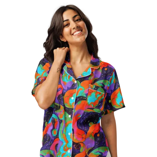 Indigo Citrus Riot on a Women's Short Sleeve Pajama Top
