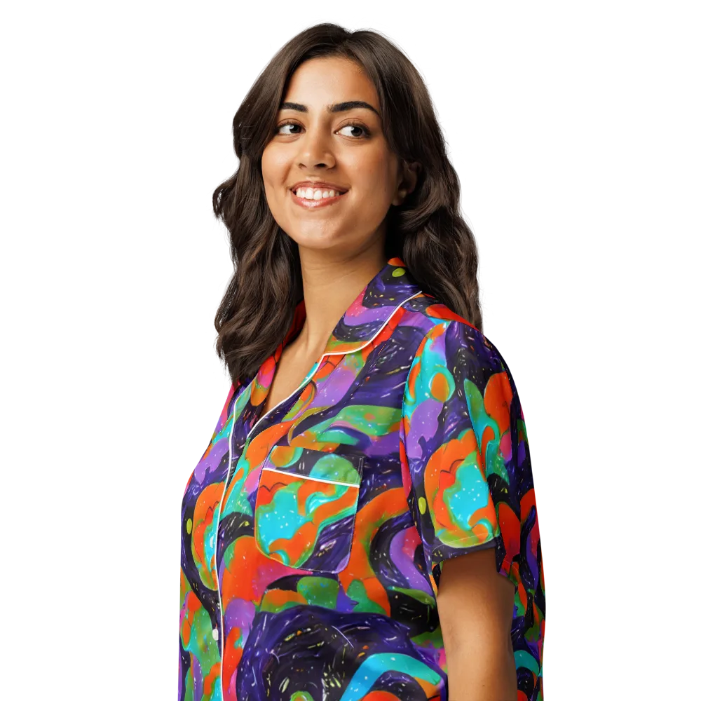 Indigo Citrus Riot on Women's Short Sleeve Pajama Top — Left Front
