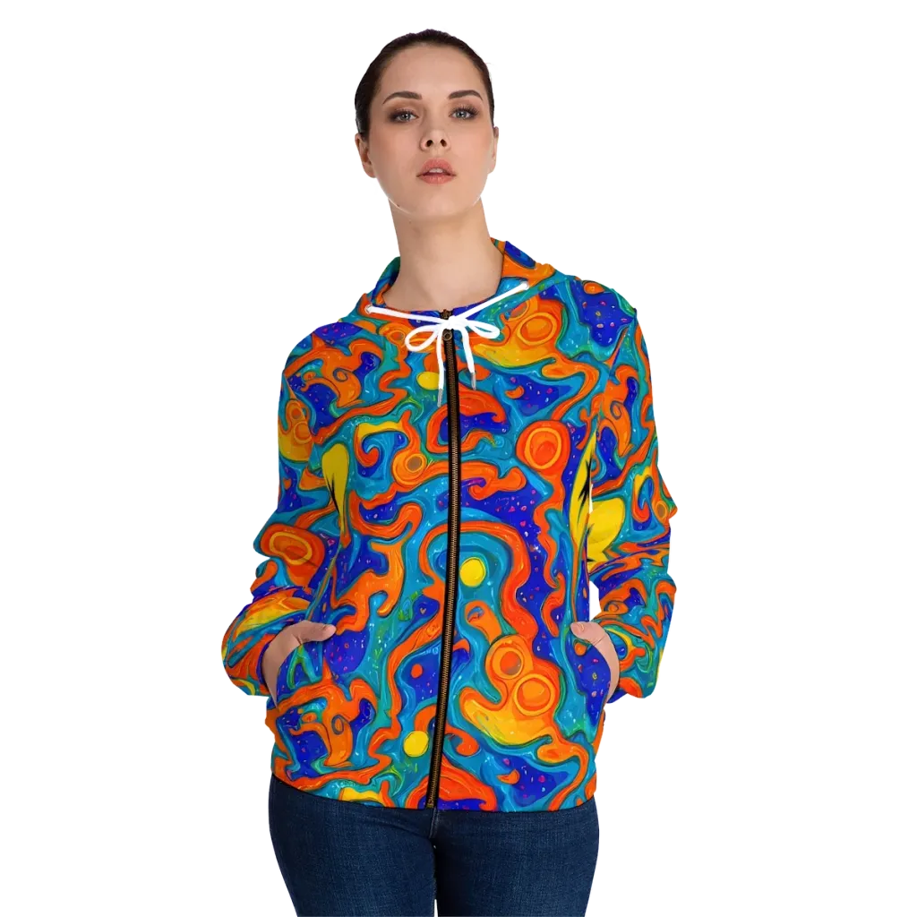 Molten Lagoon on Women's Full-Zip Hoodie — Front On Person