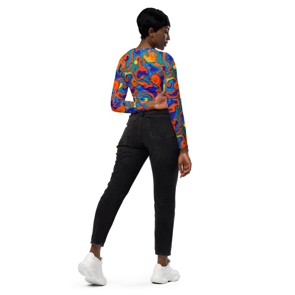Molten Lagoon on Long Sleeve Crop Top — Right Back