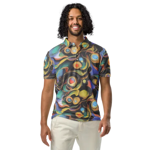 Planetary Ribbons on a Men's Slim Fit Polo Shirt