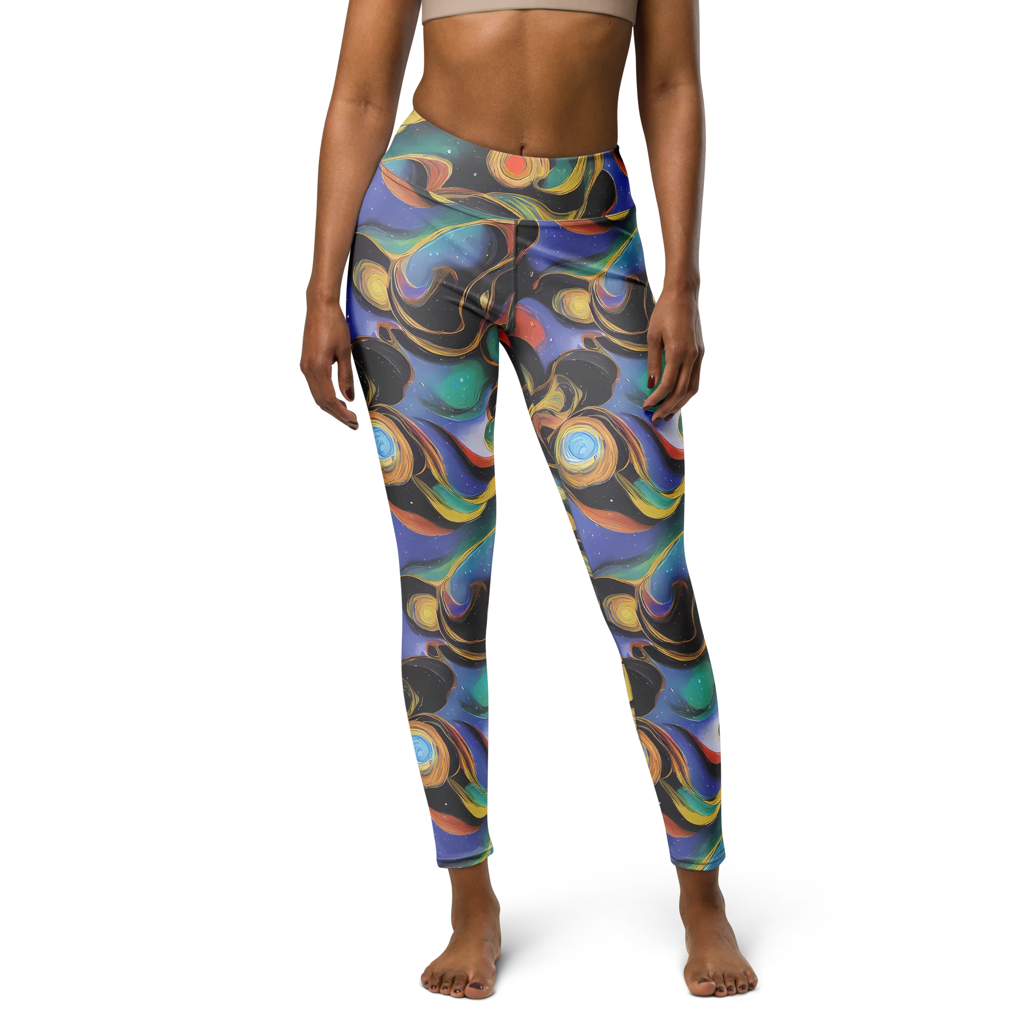 Planetary Ribbons on Yoga Leggings — Front