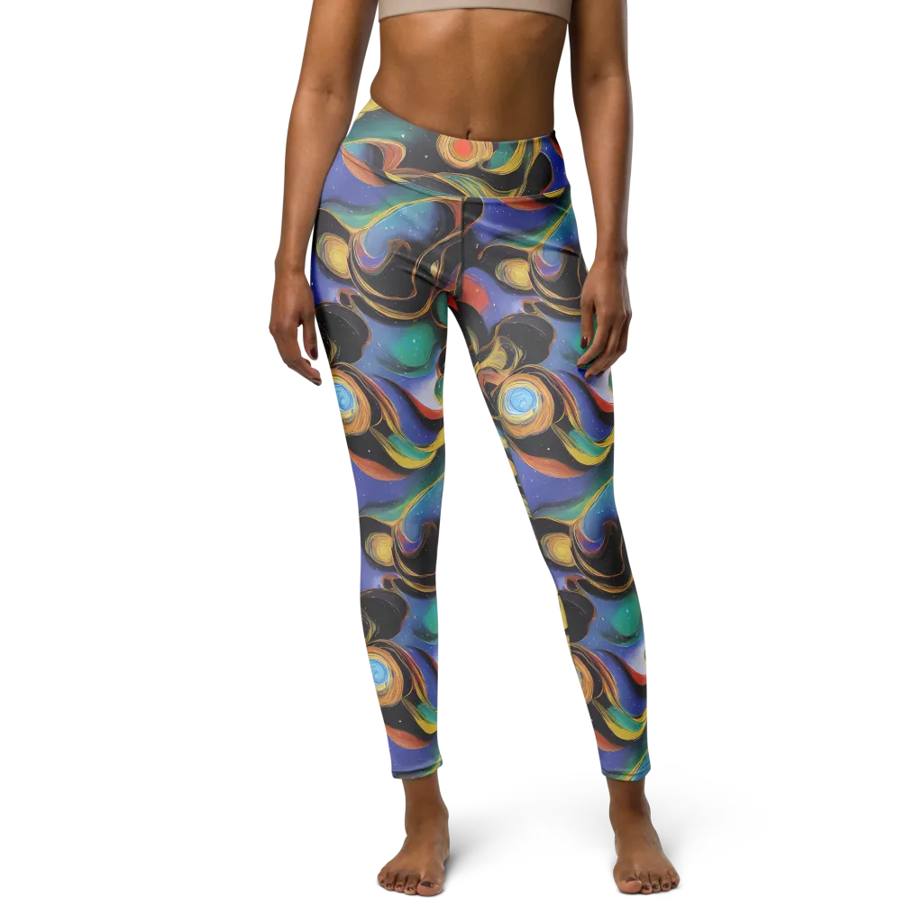 Planetary Ribbons on Yoga Leggings — Front