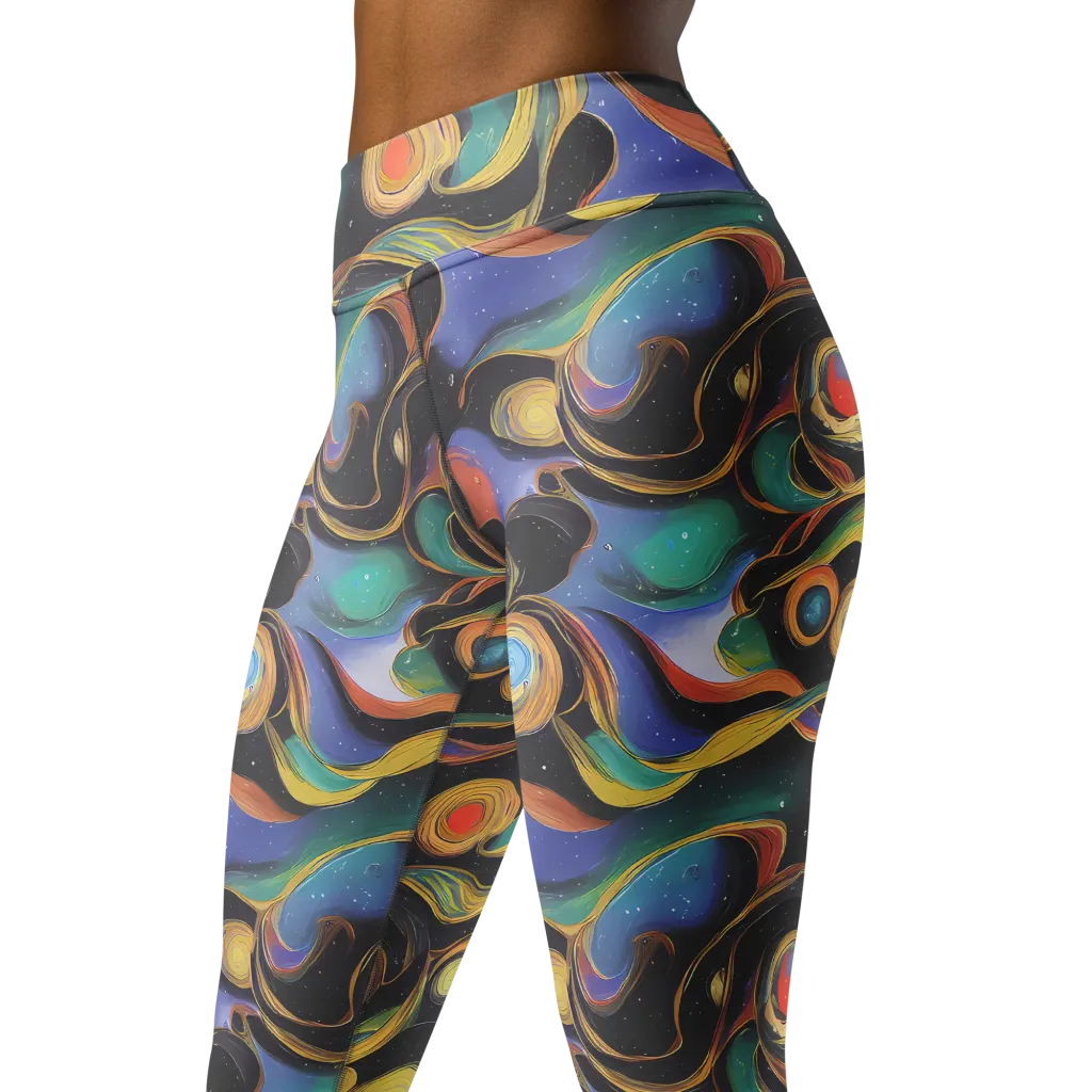 Planetary Ribbons on Yoga Leggings — Left Front