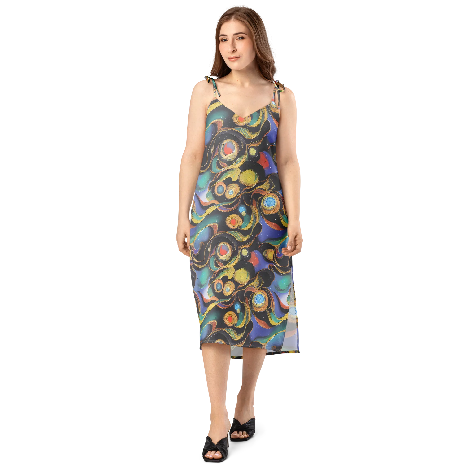 Planetary Ribbons on Slip Dress — Front