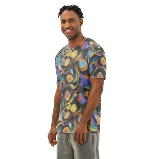 Planetary Ribbons on a Men's Cotton Crew Neck T-Shirt