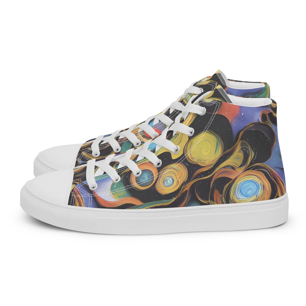 Planetary Ribbons on Men's High Top Canvas Shoes — Left