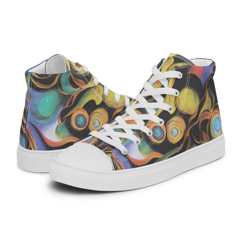 Planetary Ribbons on Men's High Top Canvas Shoes — Left