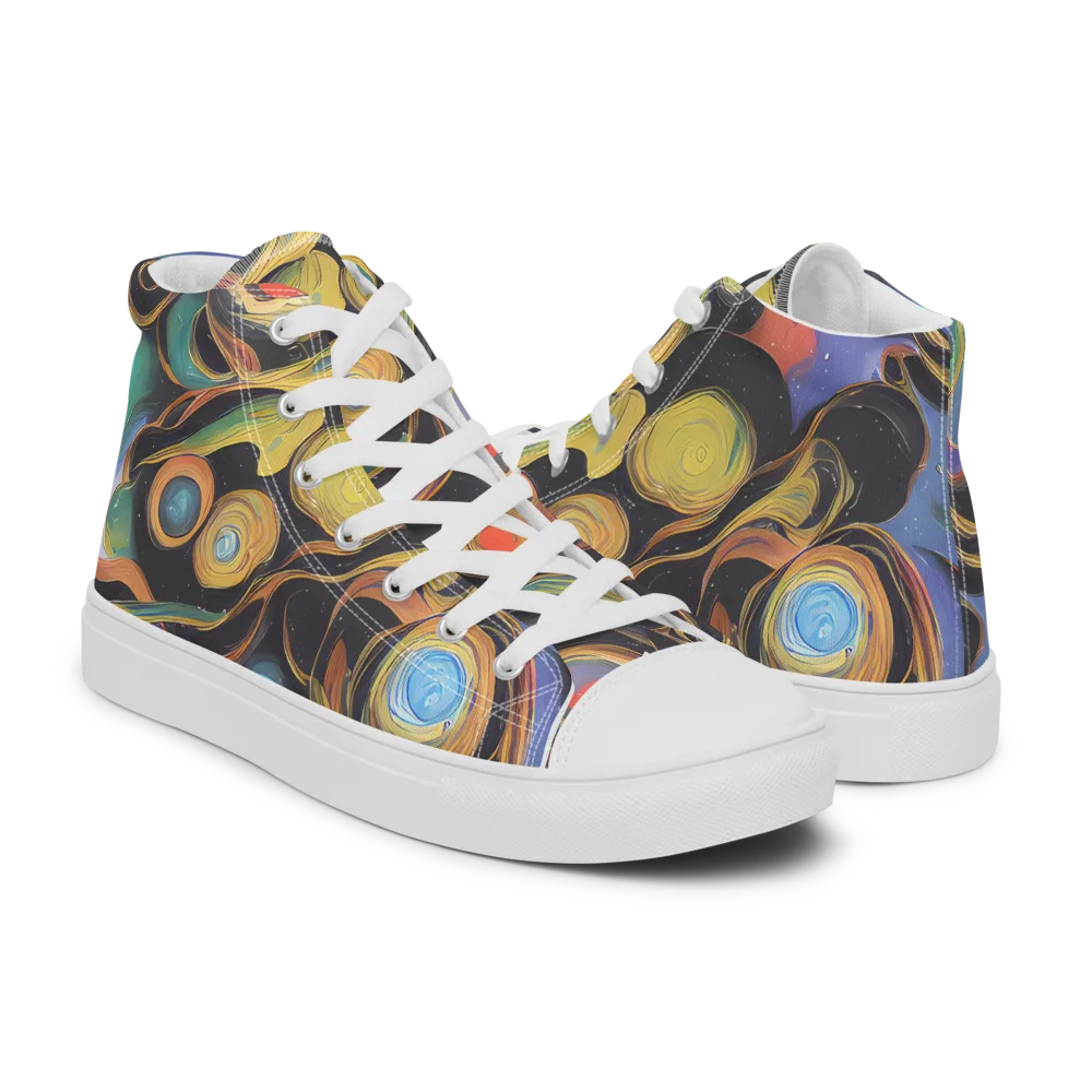 Planetary Ribbons on Men's High Top Canvas Shoes — Right