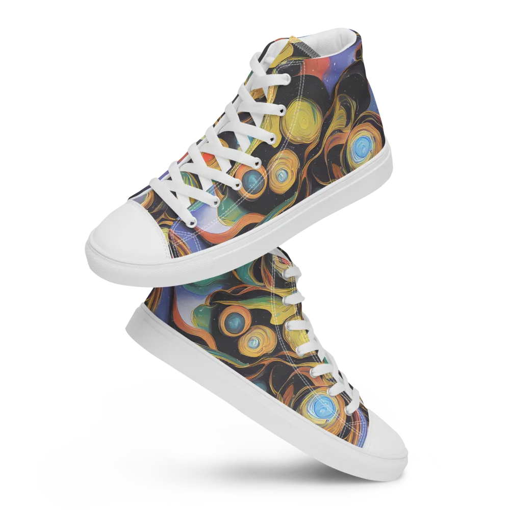 Planetary Ribbons on Men's High Top Canvas Shoes — Front