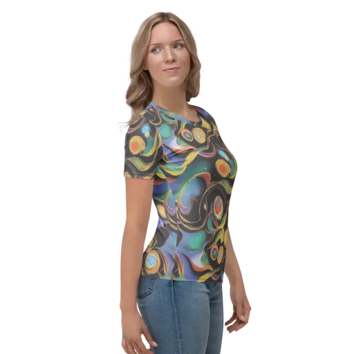 Planetary Ribbons on a Women's Crew Neck T-Shirt