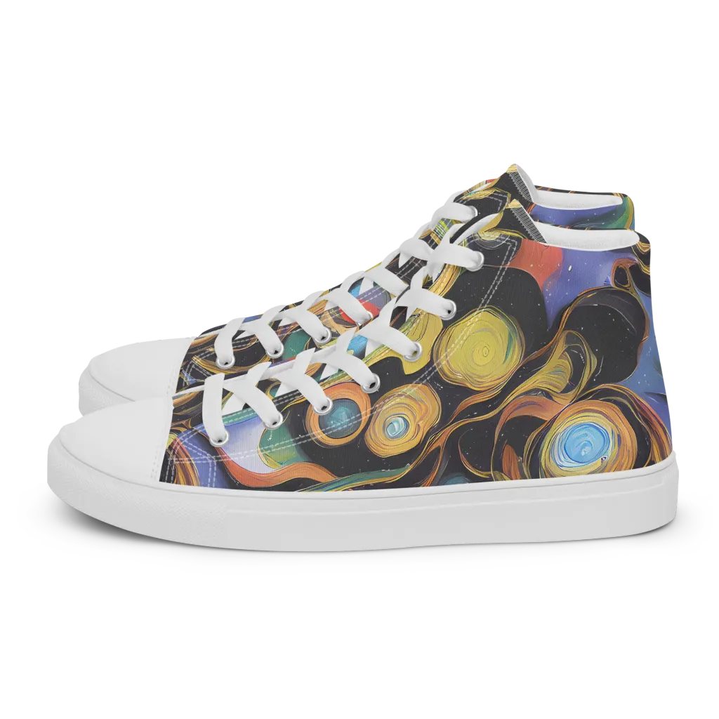Planetary Ribbons on Women's High Top Canvas Shoes — Left