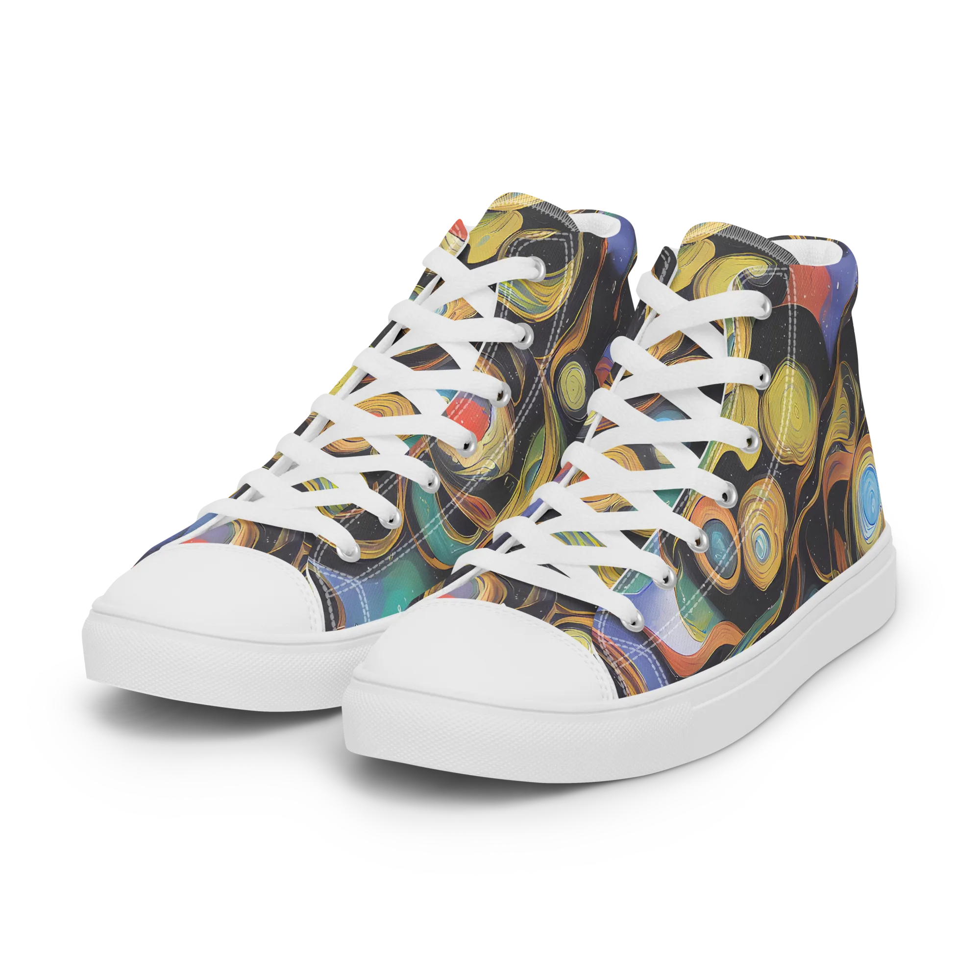 Planetary Ribbons on Women's High Top Canvas Shoes — Left Front