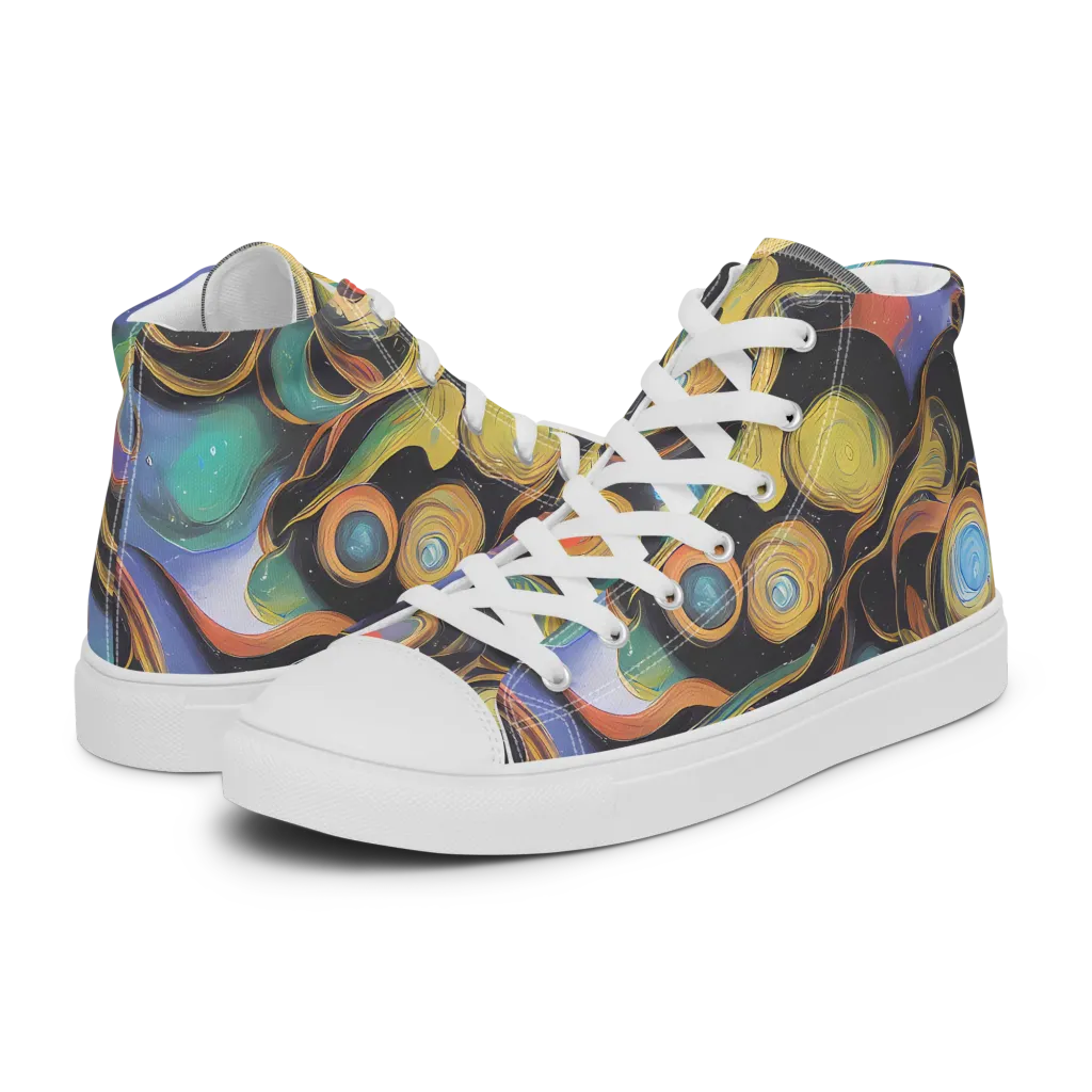 Planetary Ribbons on Women's High Top Canvas Shoes — Left
