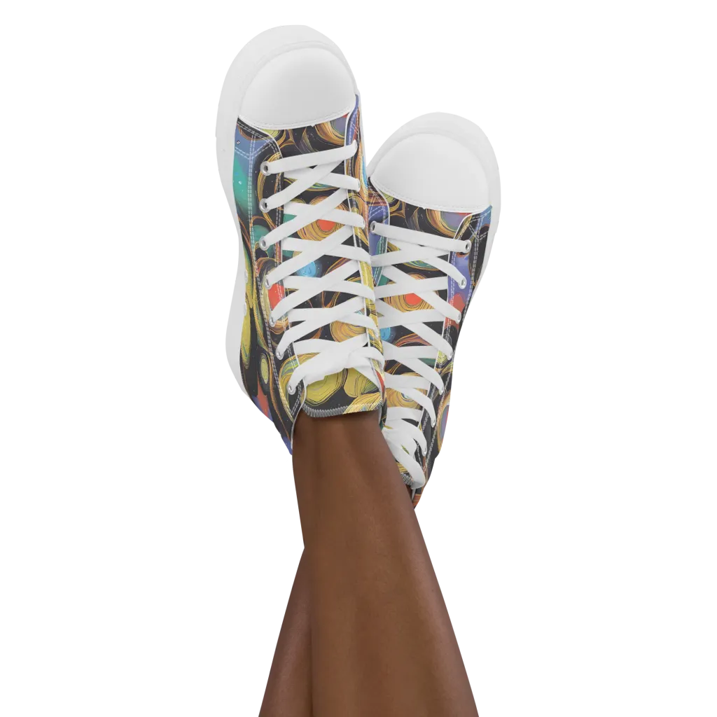 Planetary Ribbons on Women's High Top Canvas Shoes — Front