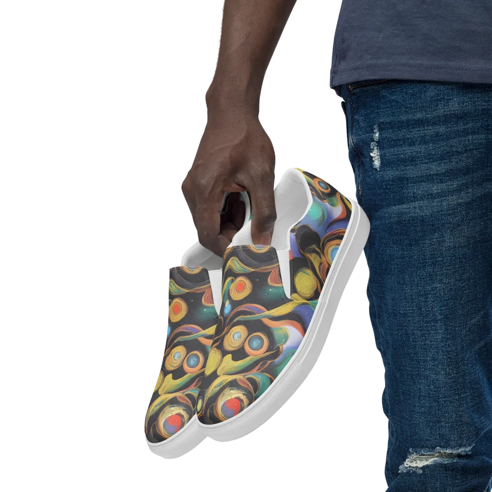 Planetary Ribbons on Men's Slip-On Canvas Shoes — Left Front