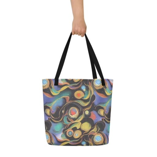Planetary Ribbons on a Large Tote Bag W/ Pocket