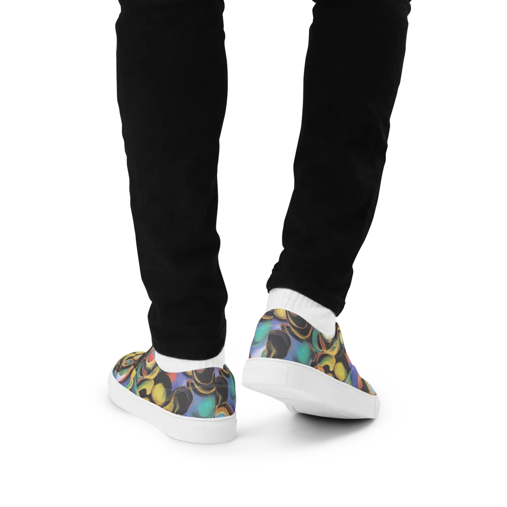 Planetary Ribbons on Men's Lace-Up Canvas Shoes — Back