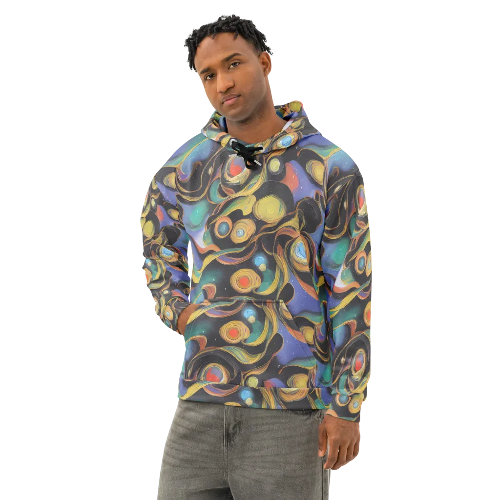 Planetary Ribbons on Cotton Hoodie — Left Front