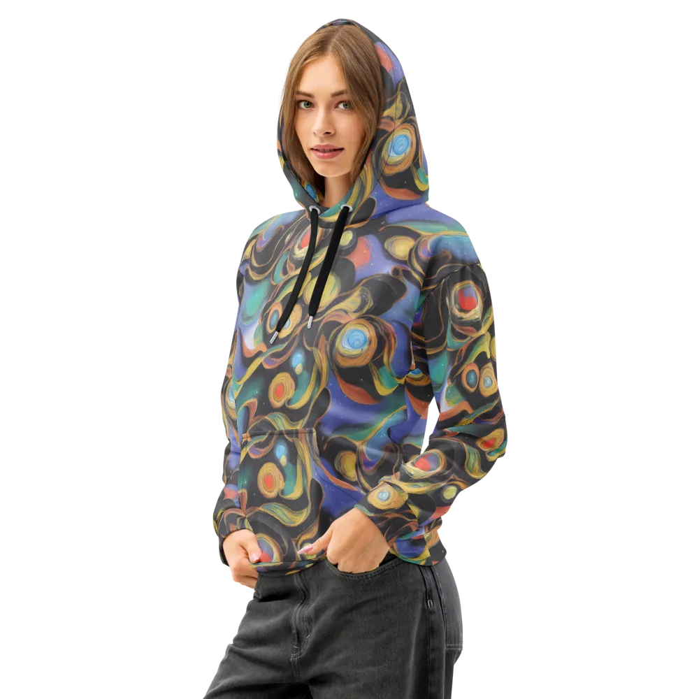 Planetary Ribbons on Cotton Hoodie — Left Front