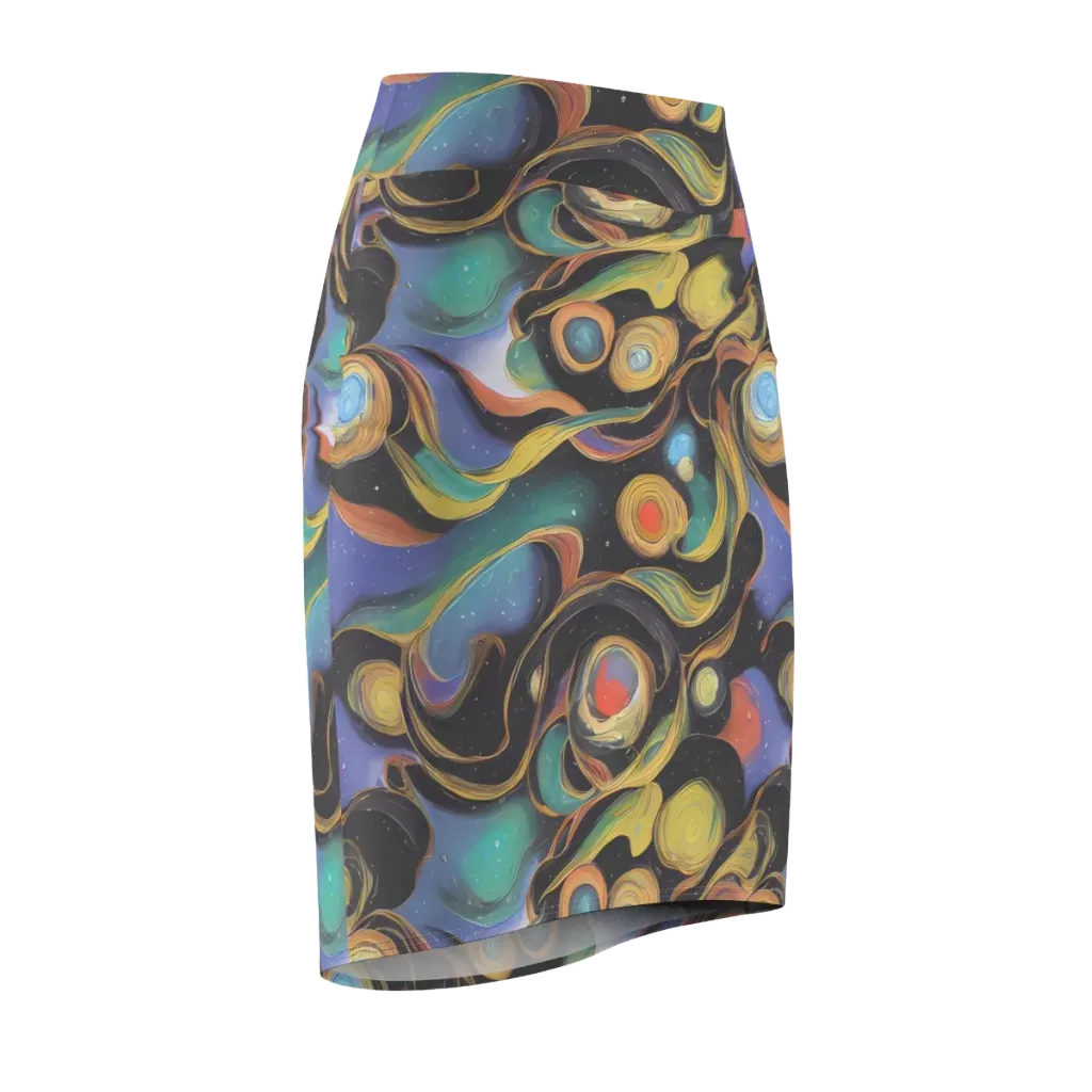 Planetary Ribbons on Pencil Skirt — Front Side