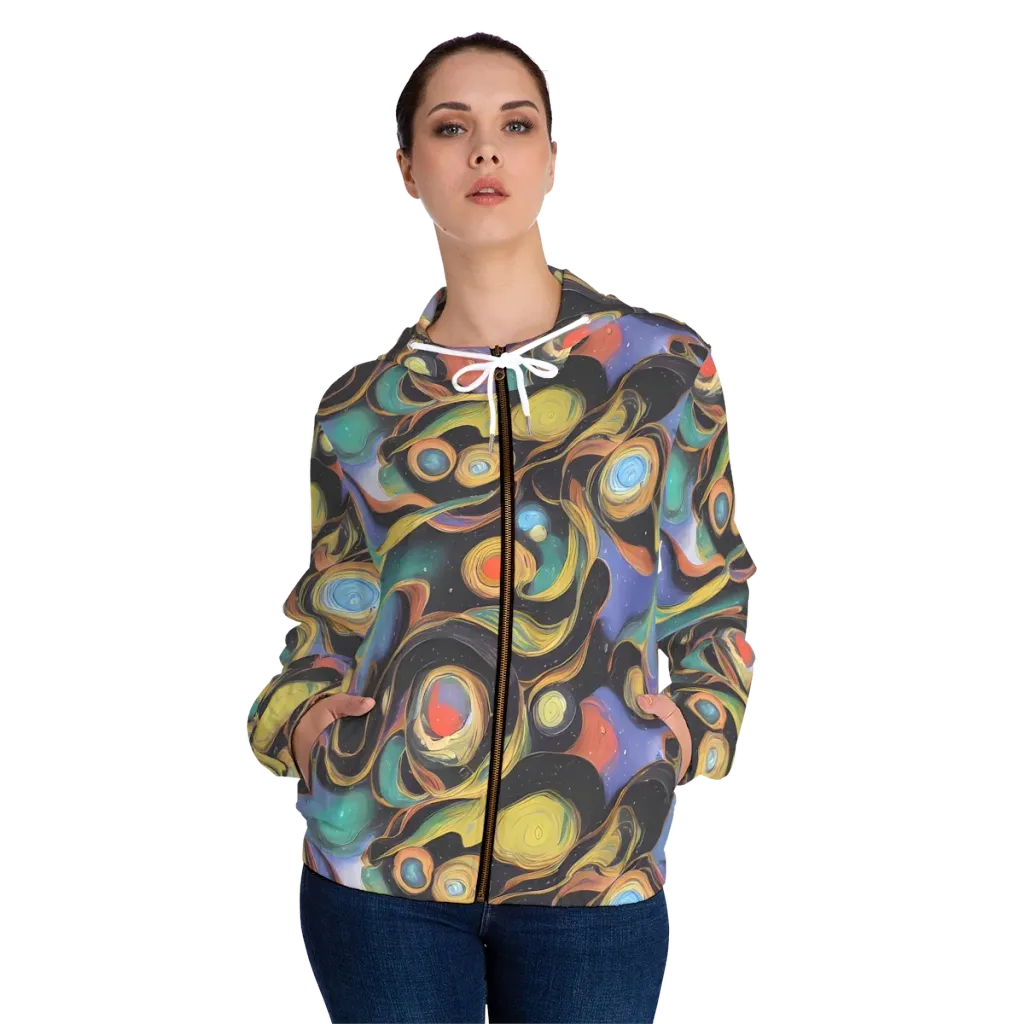 Planetary Ribbons on Women's Full-Zip Hoodie — Front On Person