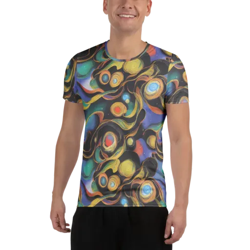Planetary Ribbons on a Men's Athletic T-Shirt