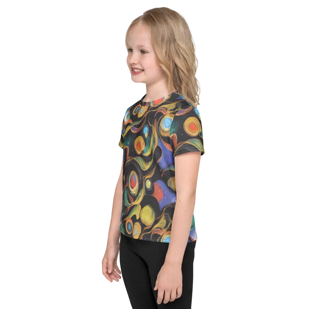 Planetary Ribbons on Kids Crew Neck T-Shirt — Left