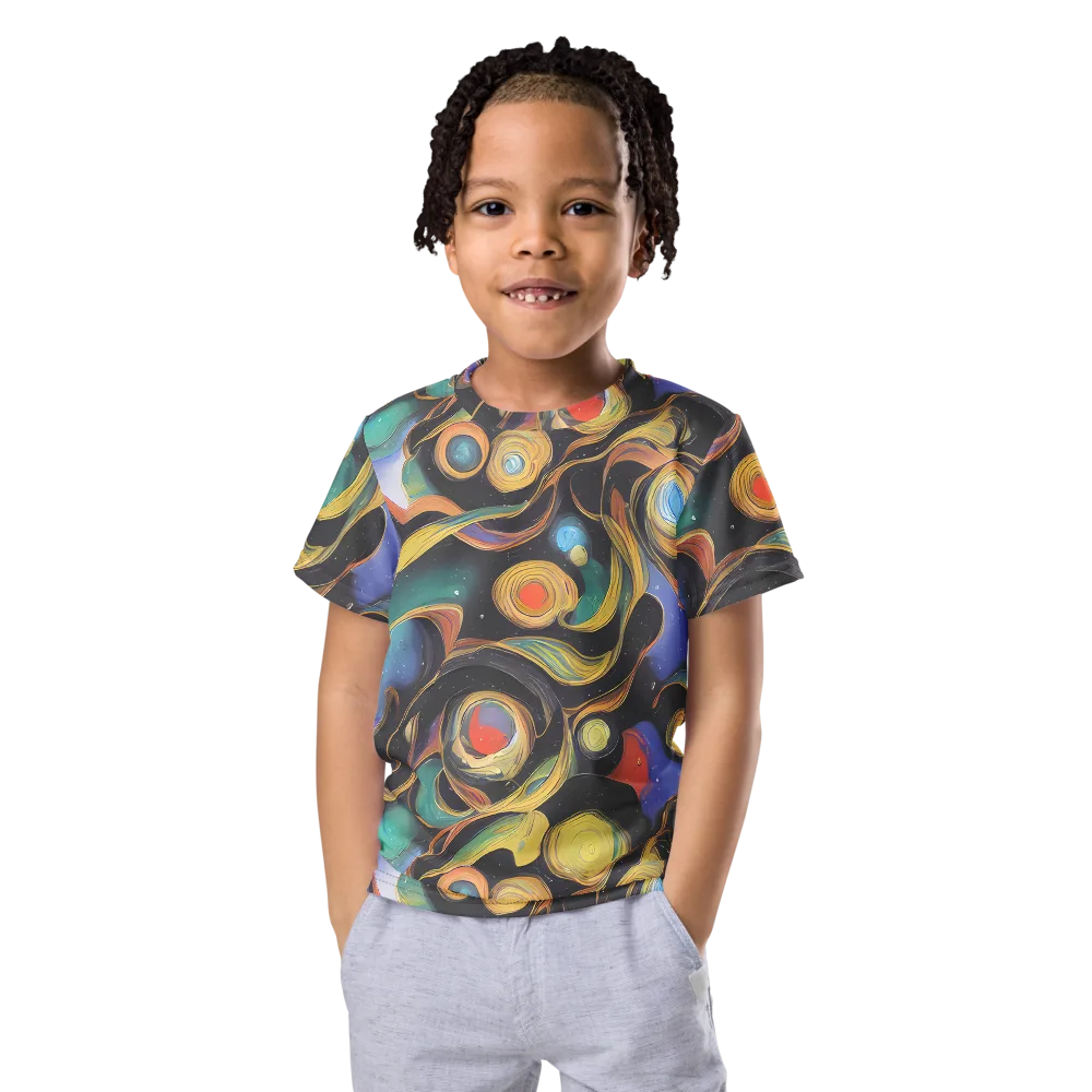Planetary Ribbons on Kids Crew Neck T-Shirt — Front