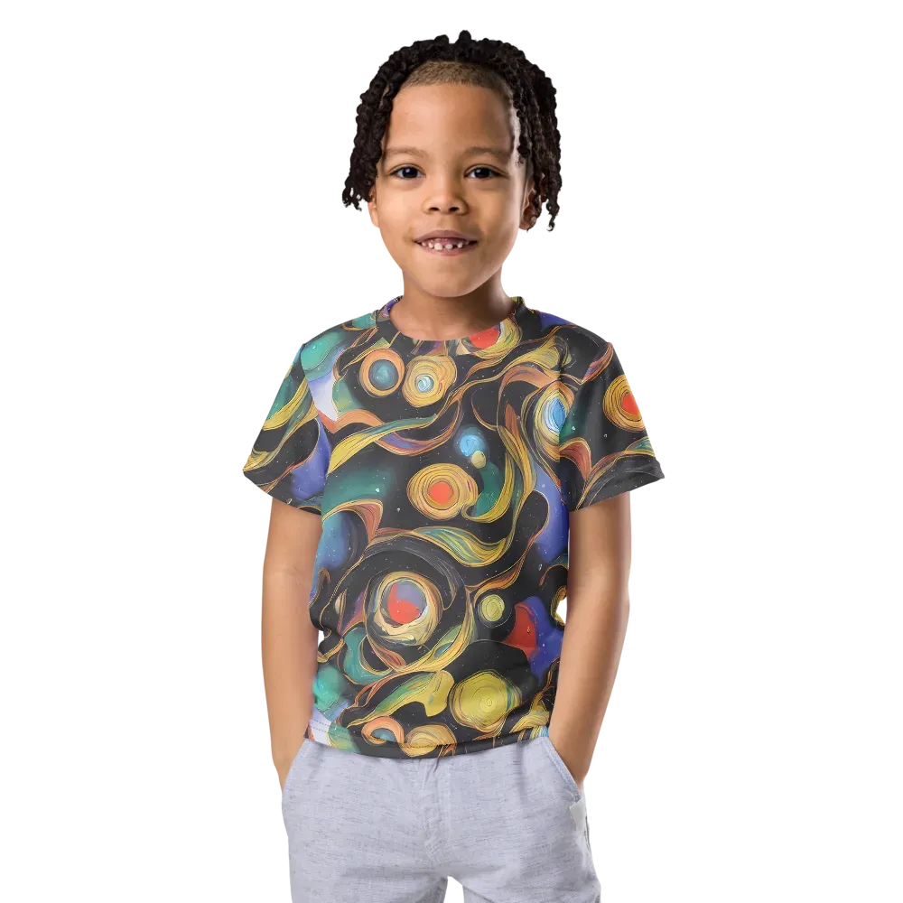 Planetary Ribbons on Kids Crew Neck T-Shirt — Front