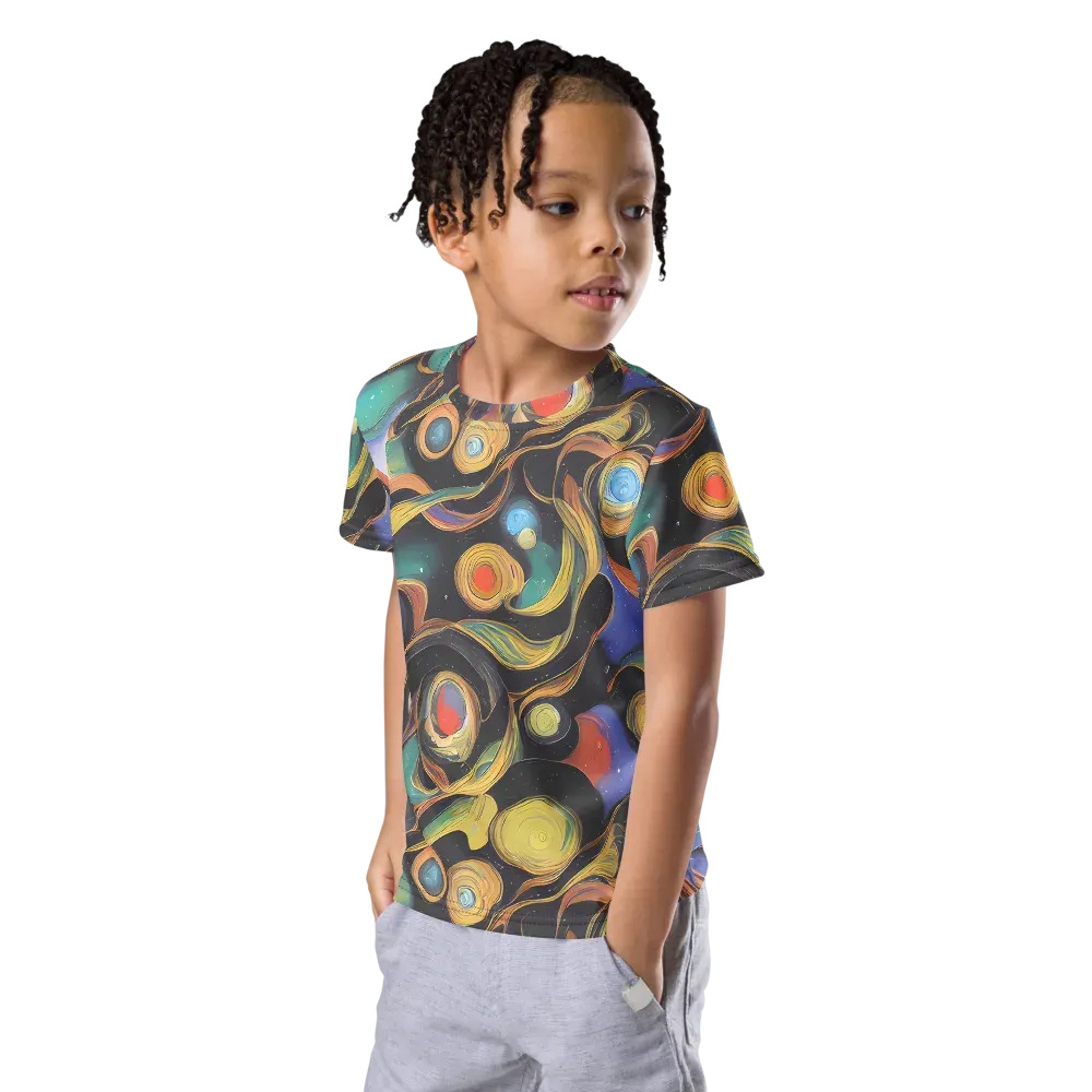 Planetary Ribbons on Kids Crew Neck T-Shirt — Left Front
