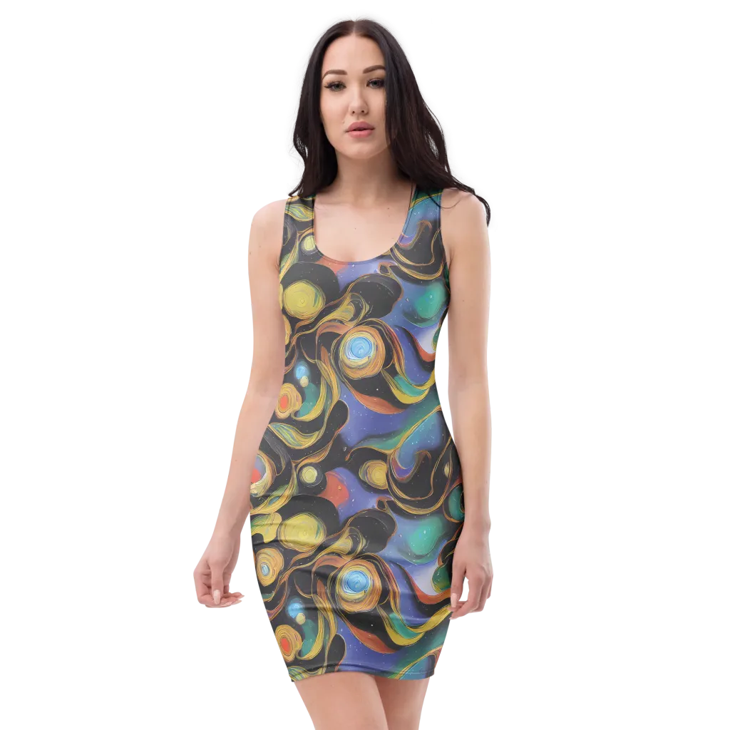 Planetary Ribbons on Bodycon Dress — Front
