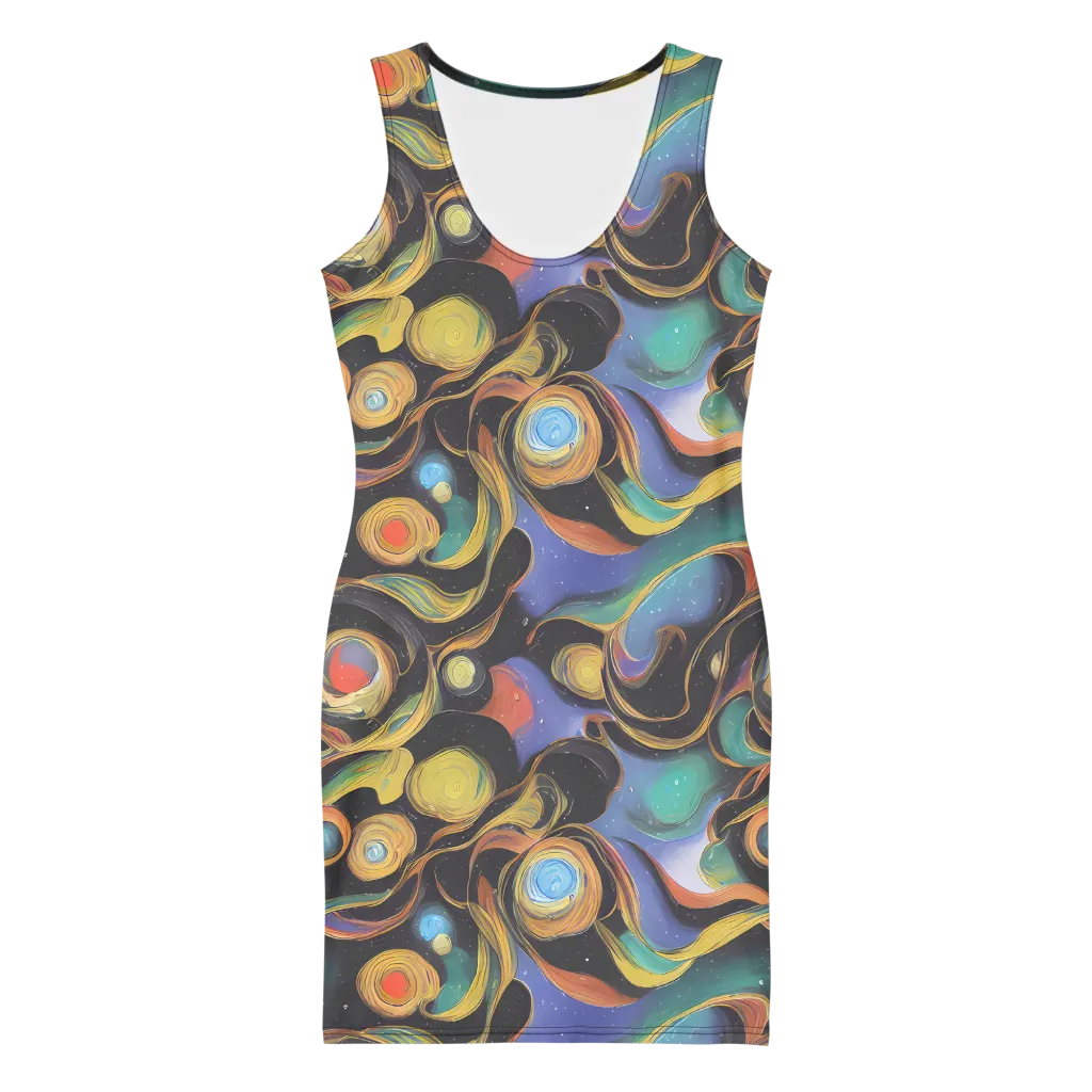 Planetary Ribbons on Bodycon Dress — Front