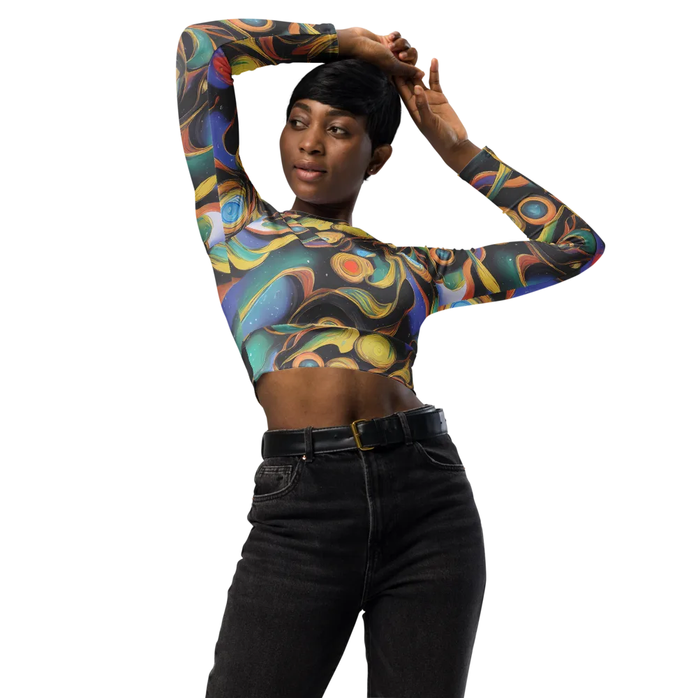 Planetary Ribbons on Long Sleeve Crop Top — Front