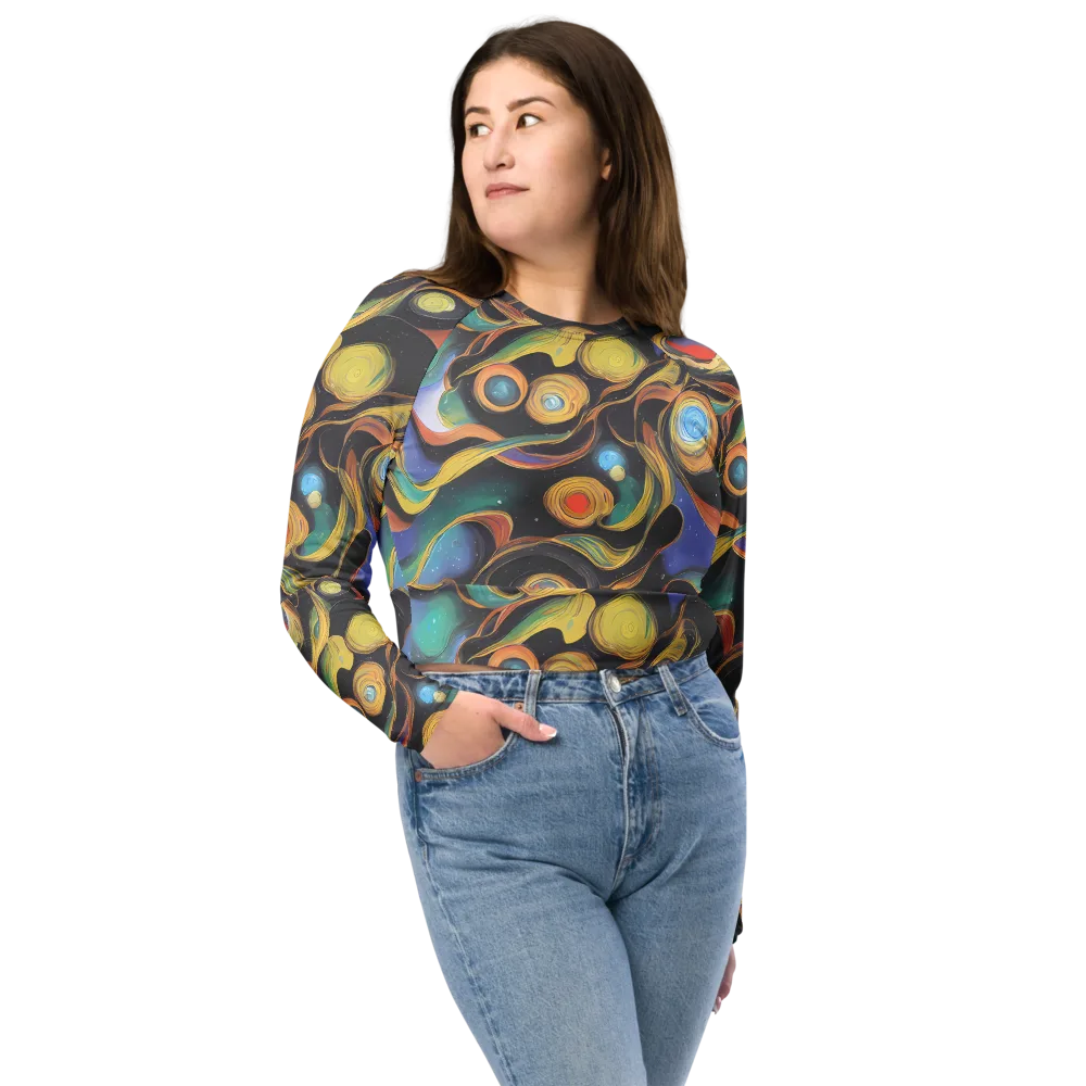 Planetary Ribbons on Long Sleeve Crop Top — Front