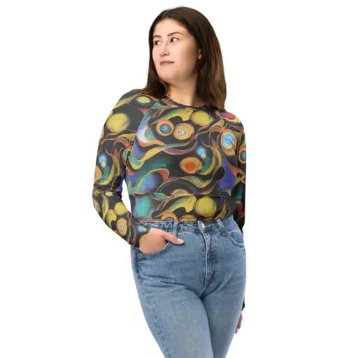 Planetary Ribbons on a Long Sleeve Crop Top