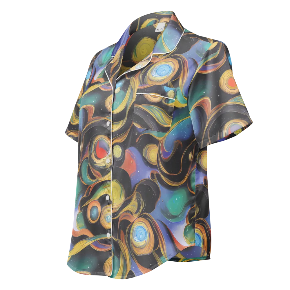 Planetary Ribbons on Women's Short Sleeve Pajama Top — Left Front