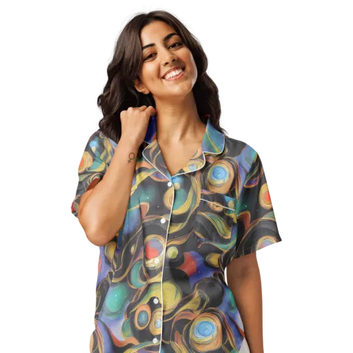 Planetary Ribbons on a Women's Short Sleeve Pajama Top