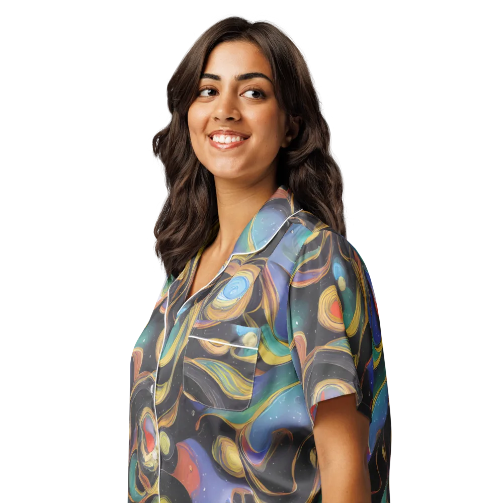Planetary Ribbons on Women's Short Sleeve Pajama Top — Left Front